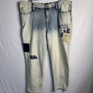 LAUREN RALPH LAUREN Patchwork Lace Denim Jeans Plus Size 16W 38 16+ EUC